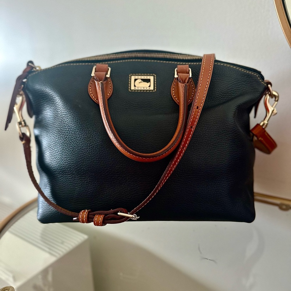 Authentic Dooney & Bourke Navy leather Satchel with Beautiful Brown Patina